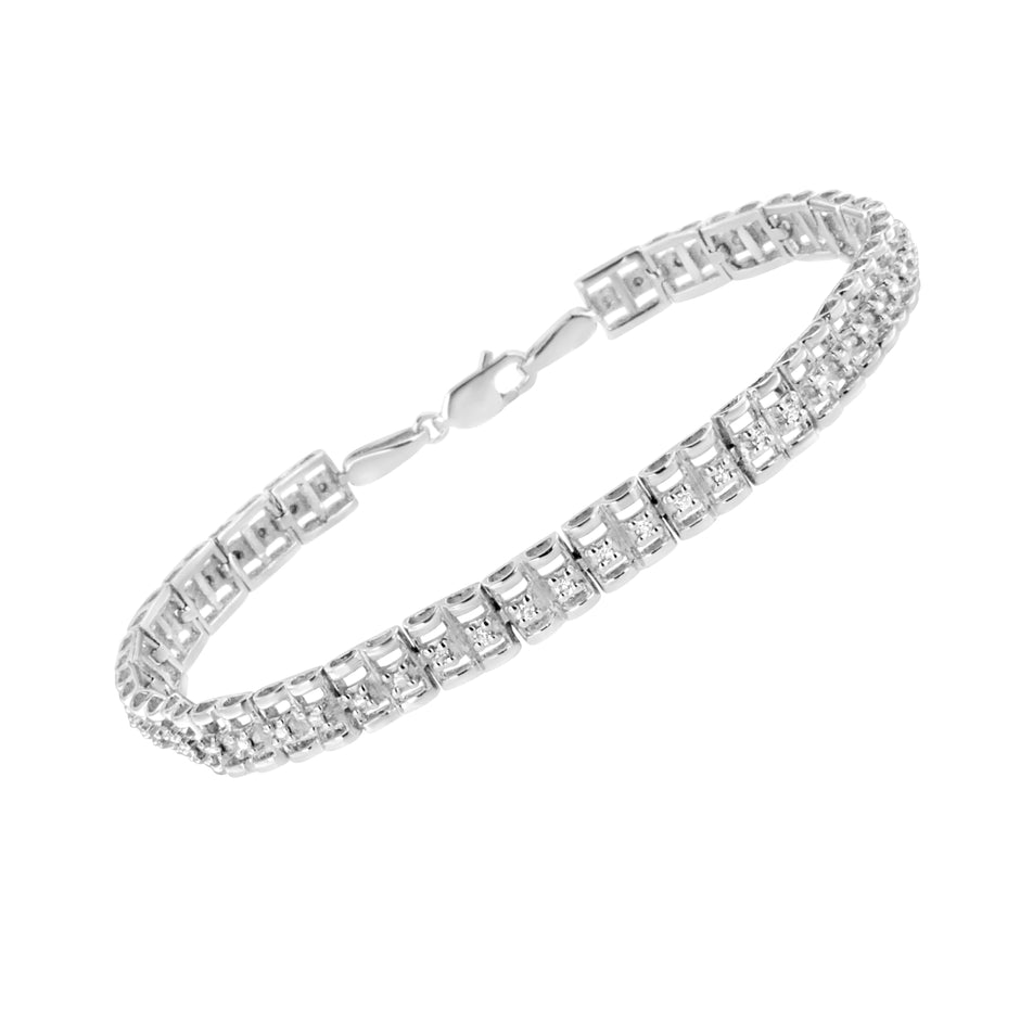 .925 Sterling Silver 1/10 Cttw Diamond Double-Link 7