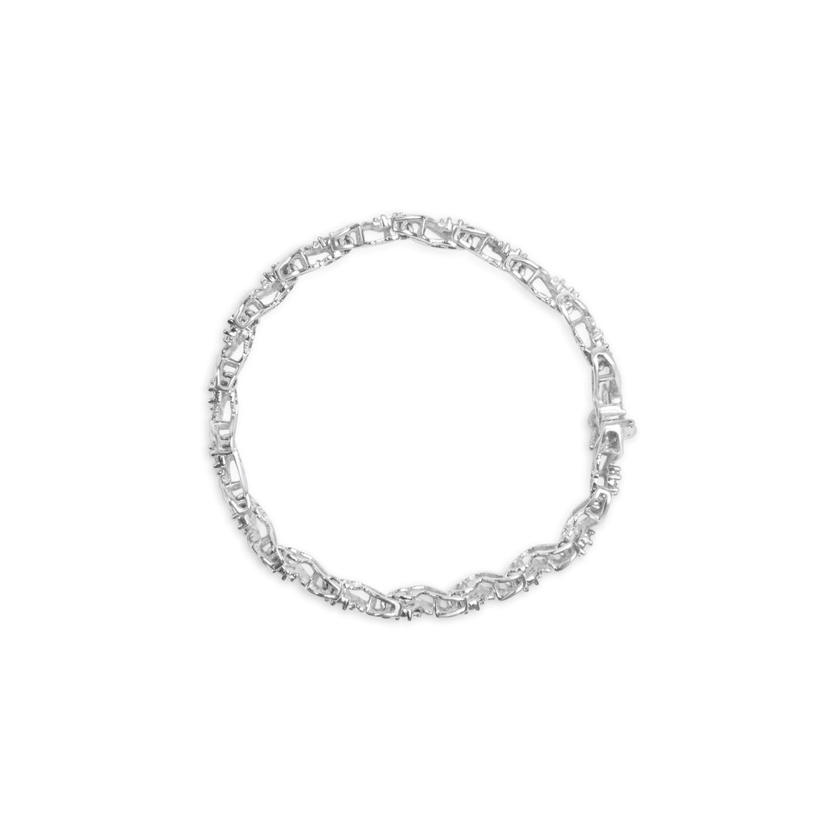 14K White Gold 2.00 Cttw Diamond Cluster and Spiral Link Bracelet (I-J Color, I1-I2 Clarity) - 7