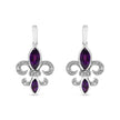 .925 Sterling Silver Marquise Cut Amethyst and Diamond Accent Fleur De Lis Dangle Stud Earrings (H-I Color, SI1-SI2 Clarity)