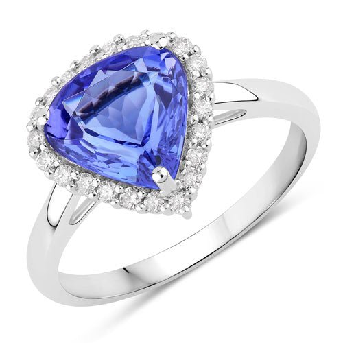 2.60 Carat Genuine Tanzanite and White Diamond 14K White Gold Ring - Rings - Custom Crafting Alliance, LLC