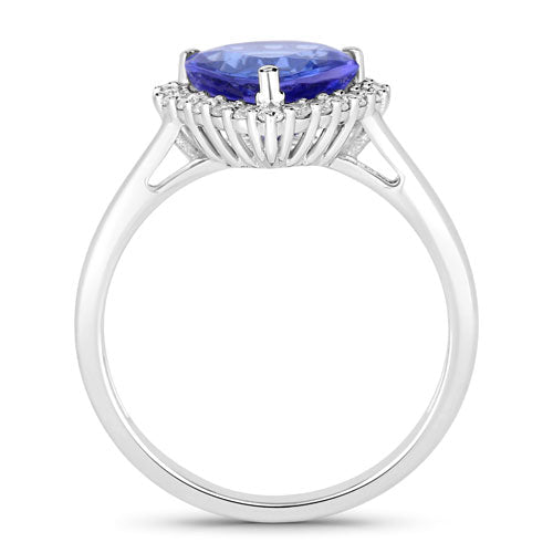 2.60 Carat Genuine Tanzanite and White Diamond 14K White Gold Ring - Rings - Custom Crafting Alliance, LLC