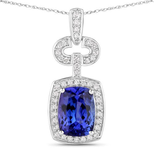 2.62 Carat Genuine Tanzanite and White Diamond 14K White Gold Pendant - Pendants - Custom Crafting Alliance, LLC