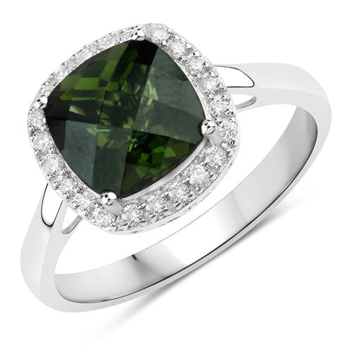 2.64 Carat Genuine Green Tourmaline and White Diamond 14K White Gold Ring - Rings - Custom Crafting Alliance, LLC