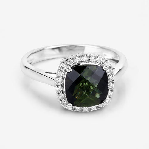 2.64 Carat Genuine Green Tourmaline and White Diamond 14K White Gold Ring - Rings - Custom Crafting Alliance, LLC