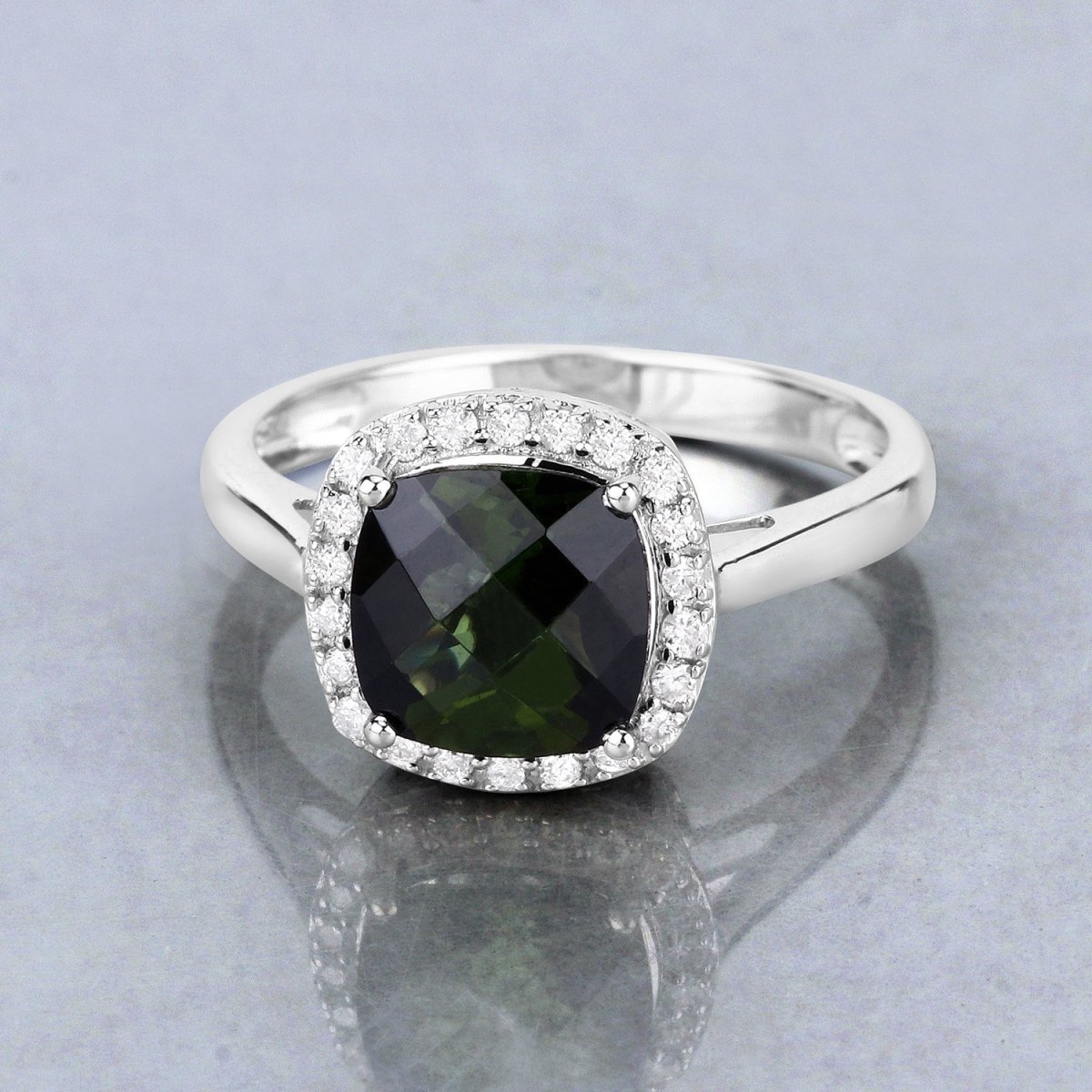 2.64 Carat Genuine Green Tourmaline and White Diamond 14K White Gold Ring - Rings - Custom Crafting Alliance, LLC