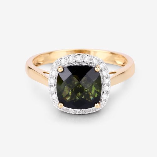 2.64 Carat Genuine Green Tourmaline and White Diamond 14K Yellow Gold Ring - Rings - Custom Crafting Alliance, LLC
