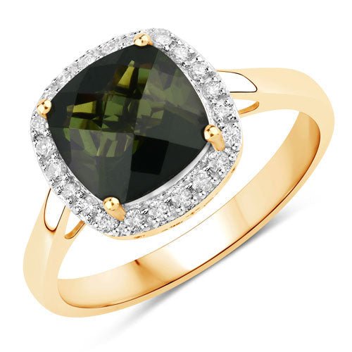 2.64 Carat Genuine Green Tourmaline and White Diamond 14K Yellow Gold Ring - Rings - Custom Crafting Alliance, LLC