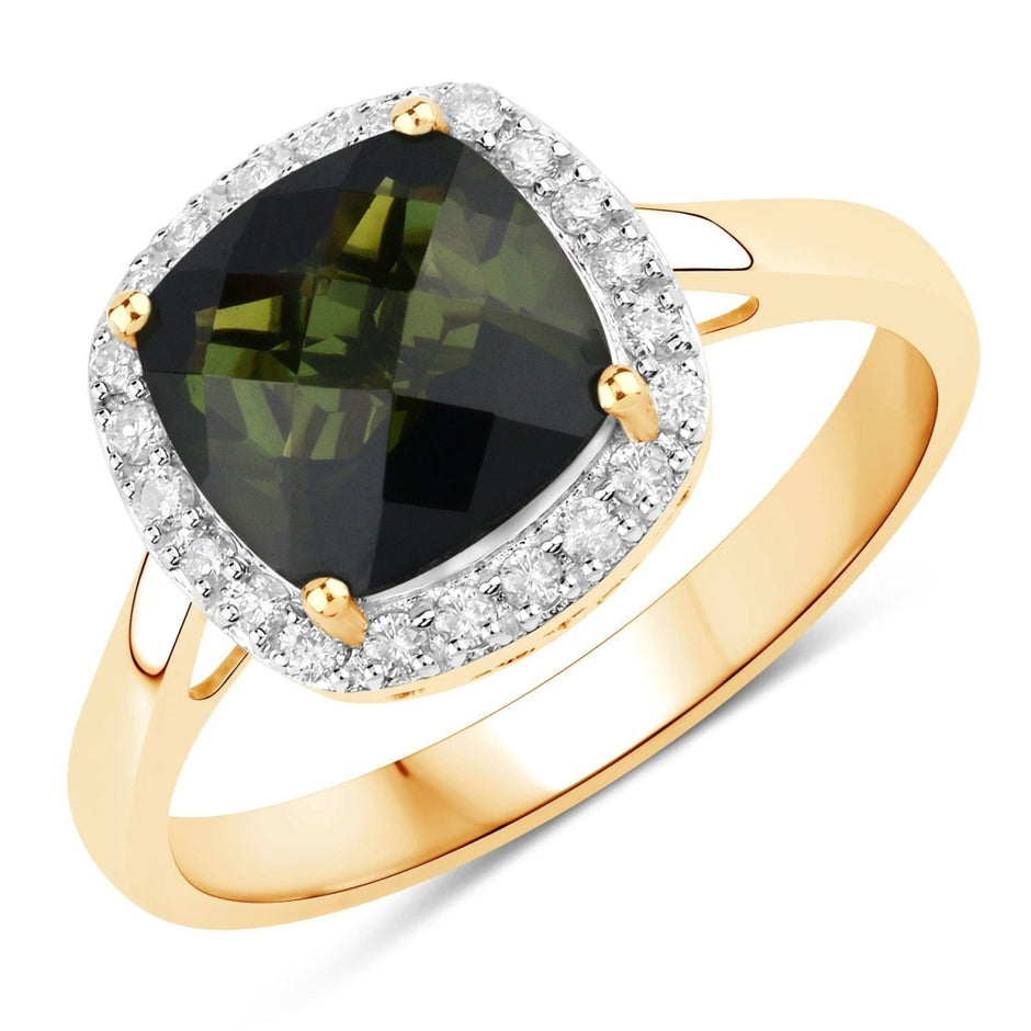2.64 Carat Genuine Green Tourmaline and White Diamond 14K Yellow Gold Ring - Rings - Custom Crafting Alliance, LLC
