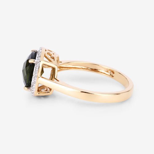 2.64 Carat Genuine Green Tourmaline and White Diamond 14K Yellow Gold Ring - Rings - Custom Crafting Alliance, LLC
