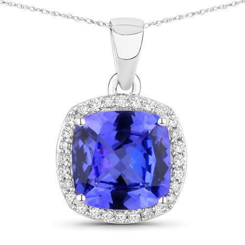 2.65 Carat Genuine Tanzanite and White Diamond 14K White Gold Pendant - Pendants - Custom Crafting Alliance, LLC
