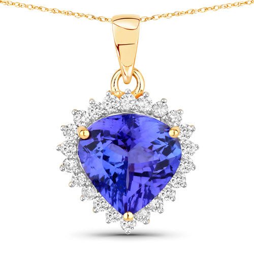 2.66 Carat Genuine Tanzanite and White Diamond 14K Yellow Gold Pendant - Pendants - Custom Crafting Alliance, LLC