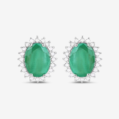 2.66 Carat Genuine Zambian Emerald and White Diamond 10K White Gold Earrings - Earrings - Custom Crafting Alliance, LLC