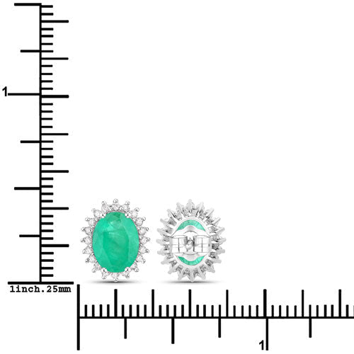2.66 Carat Genuine Zambian Emerald and White Diamond 10K White Gold Earrings - Earrings - Custom Crafting Alliance, LLC