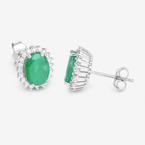 2.66 Carat Genuine Zambian Emerald and White Diamond 10K White Gold Earrings - Earrings - Custom Crafting Alliance, LLC