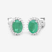 2.66 Carat Genuine Zambian Emerald and White Diamond 10K White Gold Earrings - Earrings - Custom Crafting Alliance, LLC