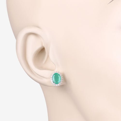 2.66 Carat Genuine Zambian Emerald and White Diamond 10K White Gold Earrings - Earrings - Custom Crafting Alliance, LLC