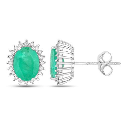 2.66 Carat Genuine Zambian Emerald and White Diamond 10K White Gold Earrings - Earrings - Custom Crafting Alliance, LLC