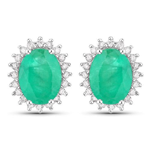 2.66 Carat Genuine Zambian Emerald and White Diamond 10K White Gold Earrings - Earrings - Custom Crafting Alliance, LLC