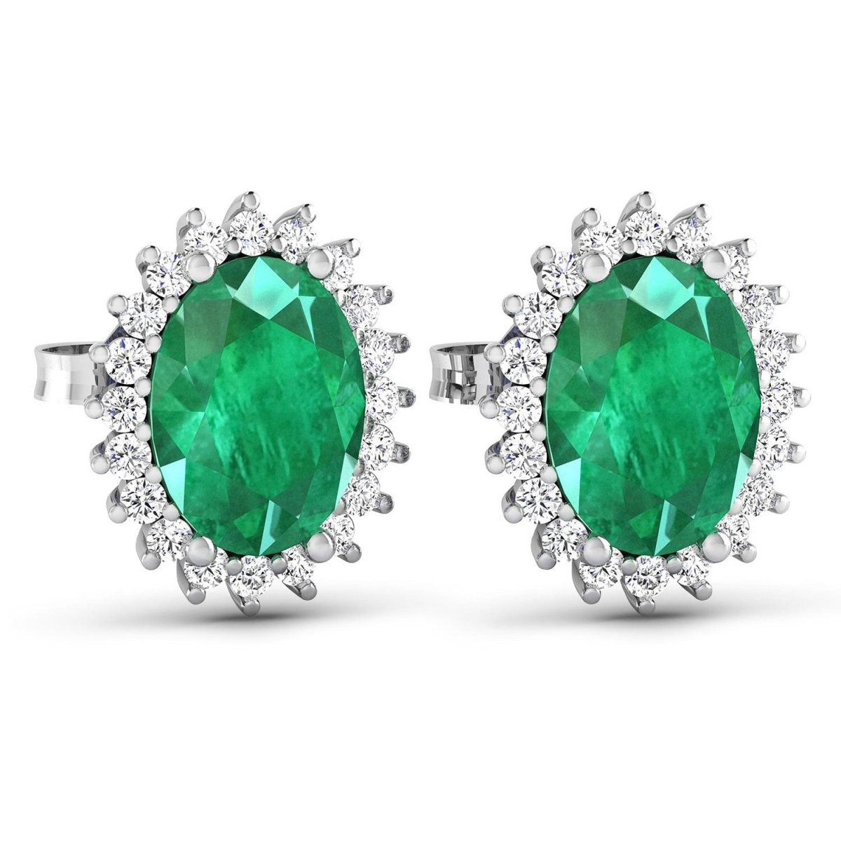 2.66 Carat Genuine Zambian Emerald and White Diamond 14K White Gold Earrings - Earrings - Custom Crafting Alliance, LLC