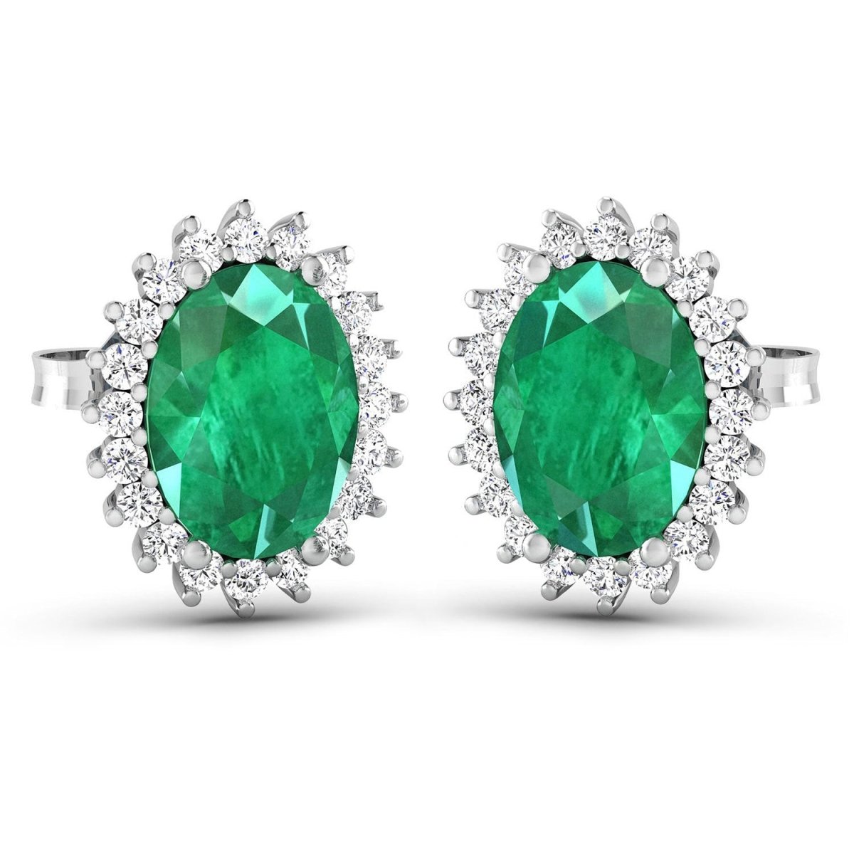 2.66 Carat Genuine Zambian Emerald and White Diamond 14K White Gold Earrings - Earrings - Custom Crafting Alliance, LLC