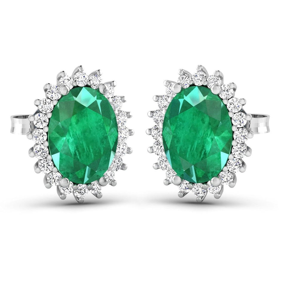 2.66 Carat Genuine Zambian Emerald and White Diamond 14K White Gold Earrings - Earrings - Custom Crafting Alliance, LLC