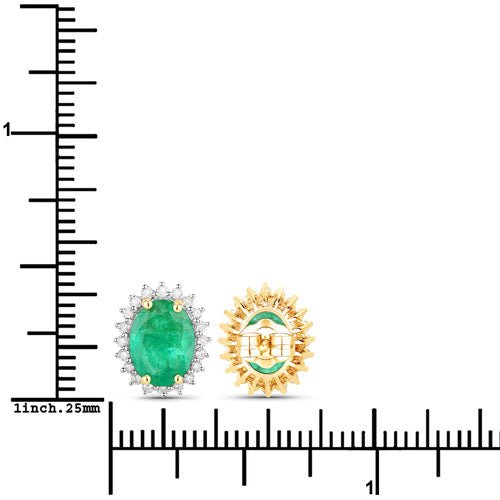 2.66 Carat Genuine Zambian Emerald and White Diamond 14K Yellow Gold Earrings - Earrings - Custom Crafting Alliance, LLC