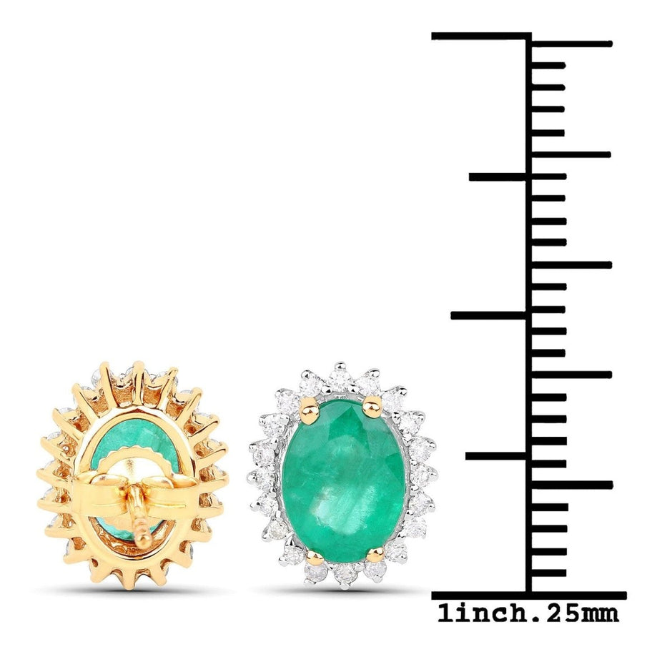 2.66 Carat Genuine Zambian Emerald and White Diamond 14K Yellow Gold Earrings - Earrings - Custom Crafting Alliance, LLC
