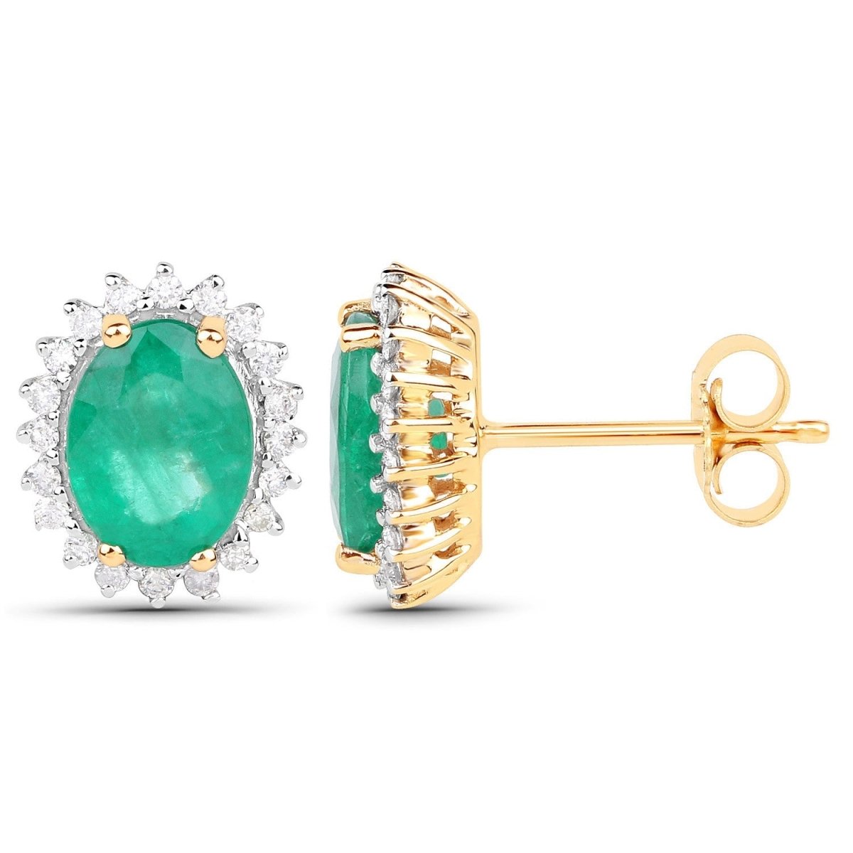 2.66 Carat Genuine Zambian Emerald and White Diamond 14K Yellow Gold Earrings - Earrings - Custom Crafting Alliance, LLC