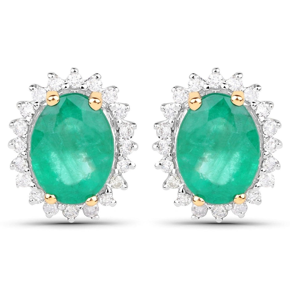 2.66 Carat Genuine Zambian Emerald and White Diamond 14K Yellow Gold Earrings - Earrings - Custom Crafting Alliance, LLC