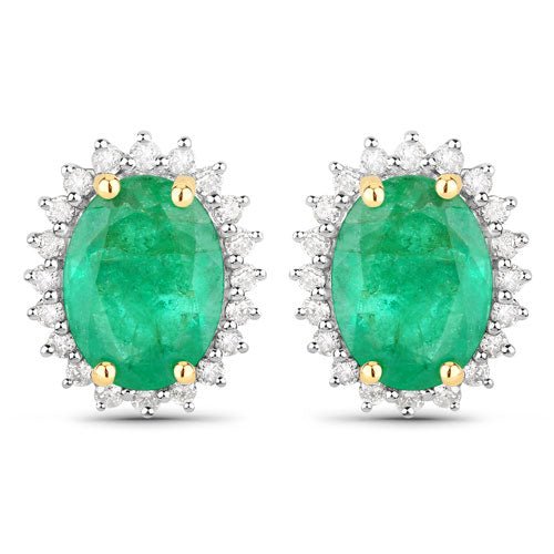 2.66 Carat Genuine Zambian Emerald and White Diamond 14K Yellow Gold Earrings - Earrings - Custom Crafting Alliance, LLC