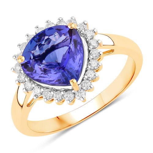 2.68 Carat Genuine Tanzanite and White Diamond 14K Yellow Gold Ring - Rings - Custom Crafting Alliance, LLC