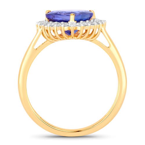 2.68 Carat Genuine Tanzanite and White Diamond 14K Yellow Gold Ring - Rings - Custom Crafting Alliance, LLC