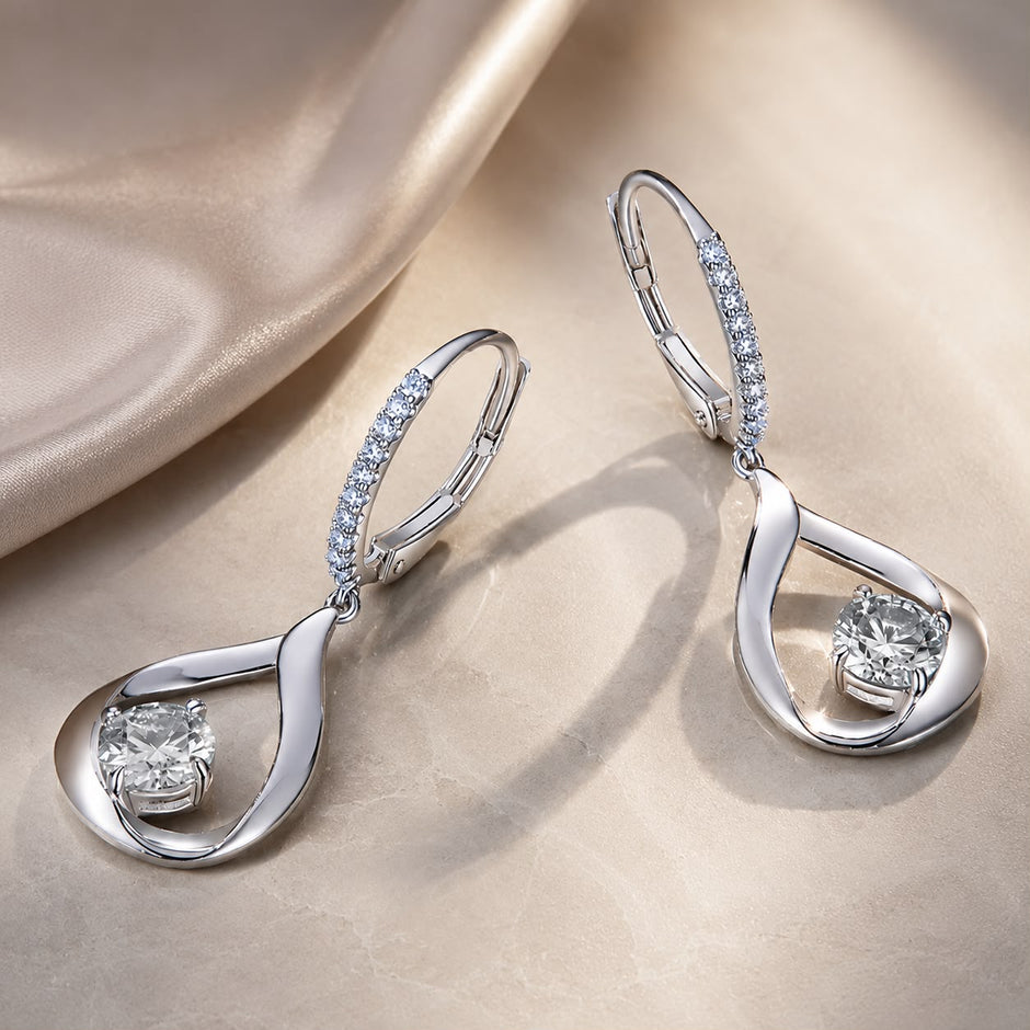 925 Sterling Silver Moissanite 0.5ct Earrings with Pavé Setting, Size 30*11mm for Women