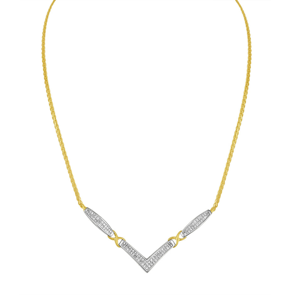 14K Yellow and White Gold 2.0 Cttw Princess Cut Diamond Flared and X-Station V Shaped 18â€ Franco Chain Statement Necklace (H-I Color, SI2-I1 Clarity)
