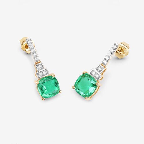 2.72 Carat Genuine Ethiopian Emerald and White Diamond 14K Yellow Gold Earrings - Earrings - Custom Crafting Alliance, LLC