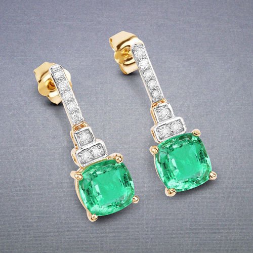 2.72 Carat Genuine Ethiopian Emerald and White Diamond 14K Yellow Gold Earrings - Earrings - Custom Crafting Alliance, LLC
