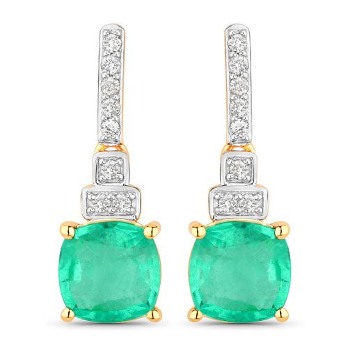 2.72 Carat Genuine Ethiopian Emerald and White Diamond 14K Yellow Gold Earrings - Earrings - Custom Crafting Alliance, LLC