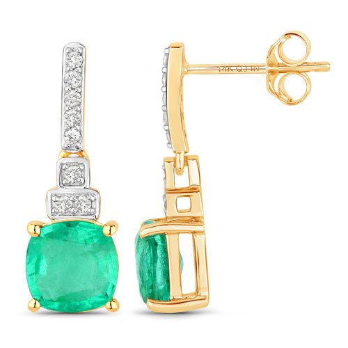 2.72 Carat Genuine Ethiopian Emerald and White Diamond 14K Yellow Gold Earrings - Earrings - Custom Crafting Alliance, LLC