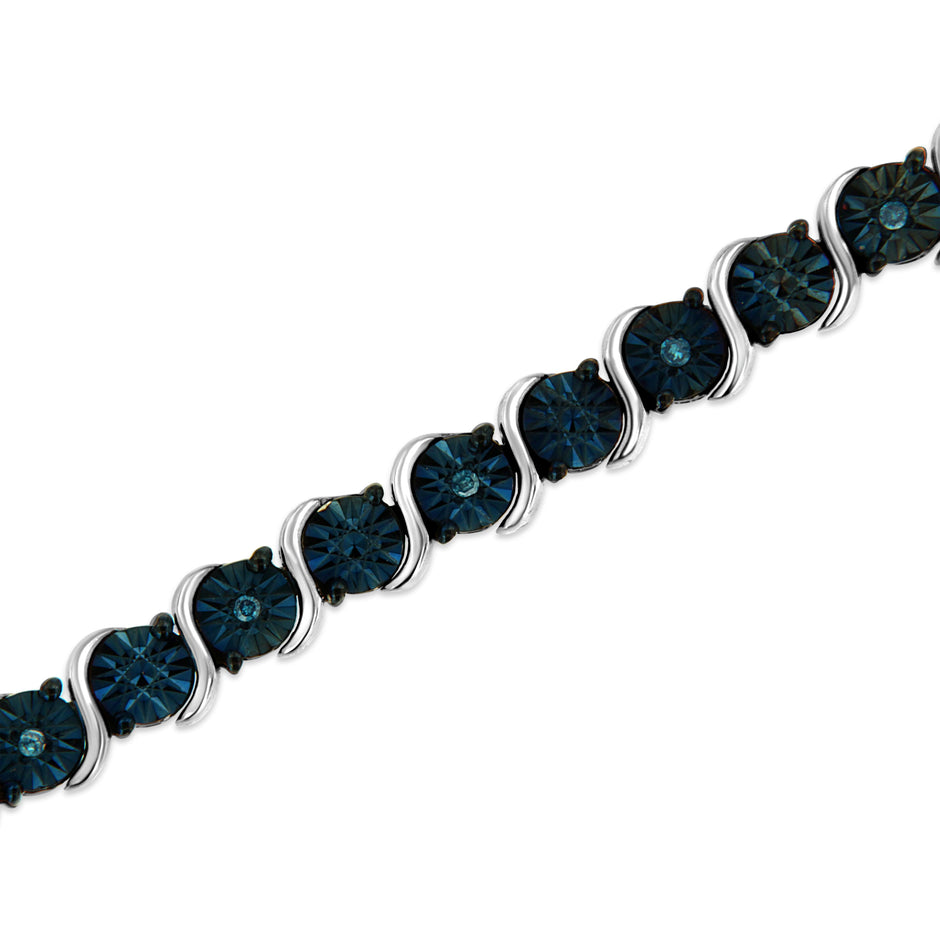 .925 Sterling Silver 1/10 Cttw Miracle-Set Treated Blue Color Diamond Miracle Plate 