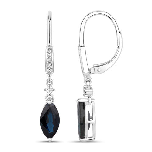 2.73 Carat Genuine Blue Sapphire and White Diamond 14K White Gold Earrings - Earrings - Custom Crafting Alliance, LLC