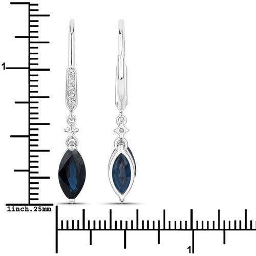 2.73 Carat Genuine Blue Sapphire and White Diamond 14K White Gold Earrings - Earrings - Custom Crafting Alliance, LLC