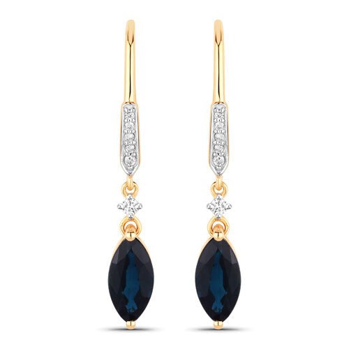 2.73 Carat Genuine Blue Sapphire and White Diamond 14K Yellow Gold Earrings - Earrings - Custom Crafting Alliance, LLC