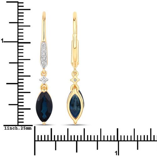 2.73 Carat Genuine Blue Sapphire and White Diamond 14K Yellow Gold Earrings - Earrings - Custom Crafting Alliance, LLC