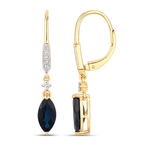 2.73 Carat Genuine Blue Sapphire and White Diamond 14K Yellow Gold Earrings - Earrings - Custom Crafting Alliance, LLC