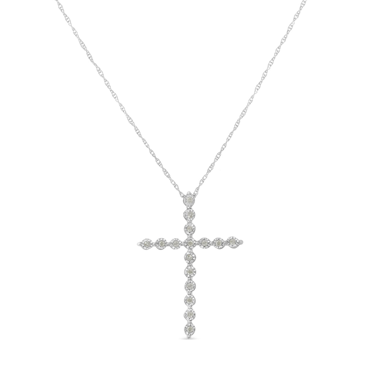 .925 Sterling Silver 1/6 Cttw Brilliant-Cut Diamond Miracle-Set Shared Prong Cross 18