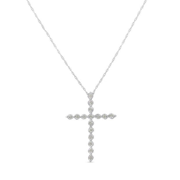 .925 Sterling Silver 1/6 Cttw Brilliant-Cut Diamond Miracle-Set Shared Prong Cross 18" Pendant Necklace (I-J Color, I2-I3 Clarity)