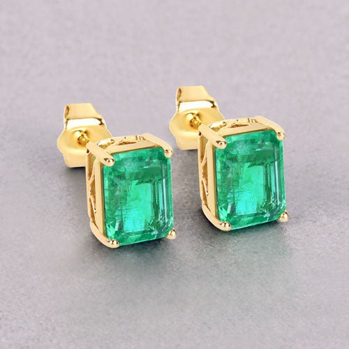2.75 Carat Genuine Ethiopian Emerald 14K Yellow Gold Earrings - Earrings - Custom Crafting Alliance, LLC