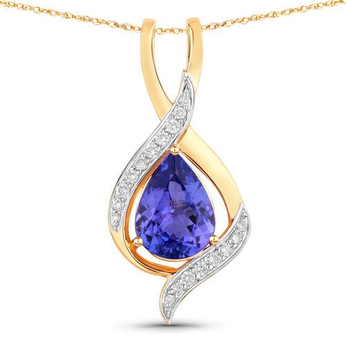 2.75 Carat Genuine Tanzanite and White Diamond 14K Yellow Gold Pendant - Pendants - Custom Crafting Alliance, LLC