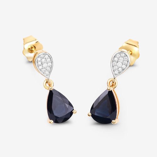 2.76 Carat Genuine Blue Sapphire and White Diamond 10K Yellow Gold Earrings - Earrings - Custom Crafting Alliance, LLC