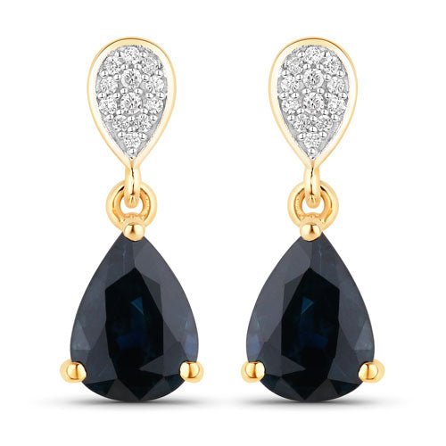 2.76 Carat Genuine Blue Sapphire and White Diamond 10K Yellow Gold Earrings - Earrings - Custom Crafting Alliance, LLC